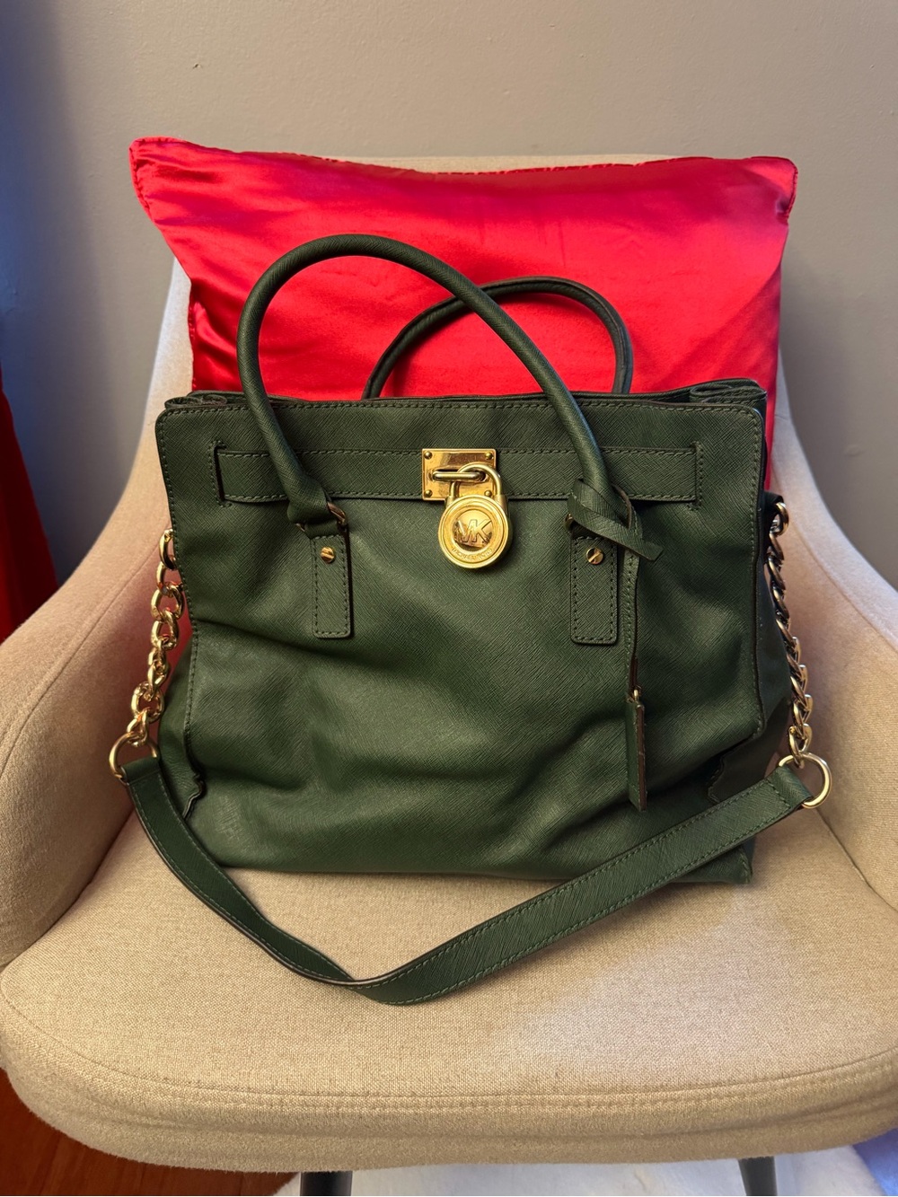 Michael Kors Forest Green Saffiano Tote with Gold Hardware